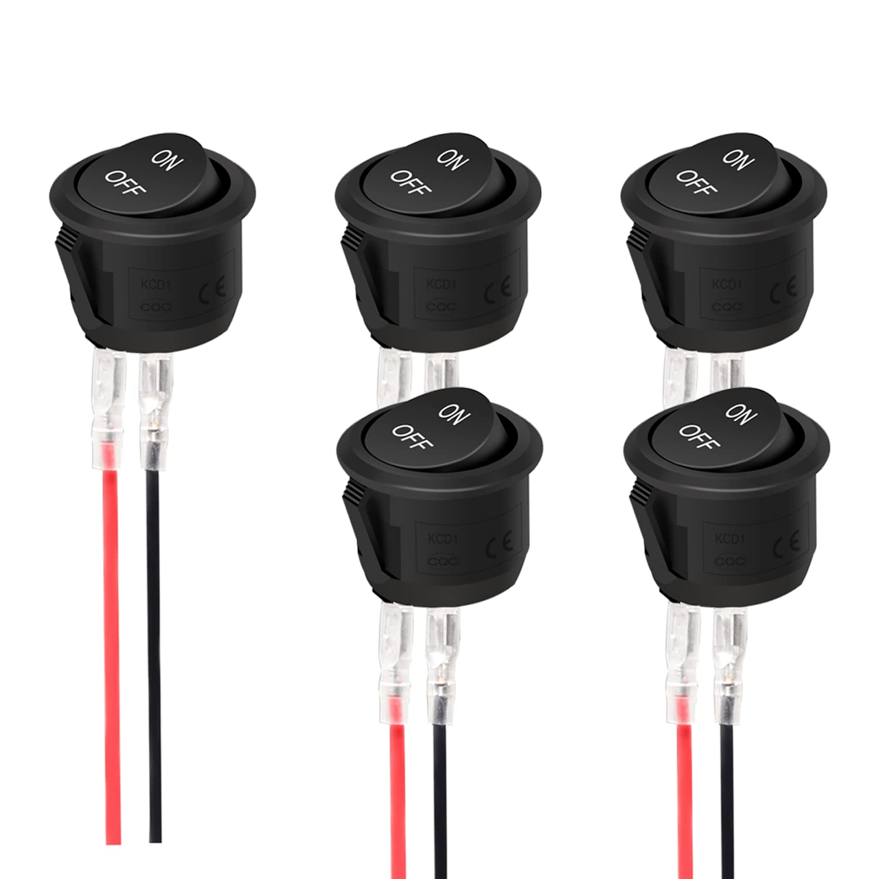 5 Pack - Round Rocker Switch (5 Pack) ON Off Switch 12V Toggle Switches 2Pin SPST with Pre-Wired 6A/250V 10A/125V AC for Boat, Car etc.